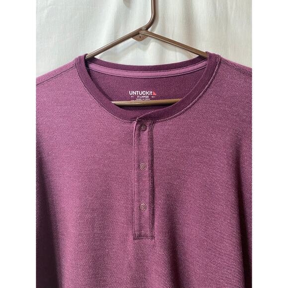 Untuckit Purple Burgandy Textured Long Sleeve 3 Snap Henley XL - Picture 3 of 6